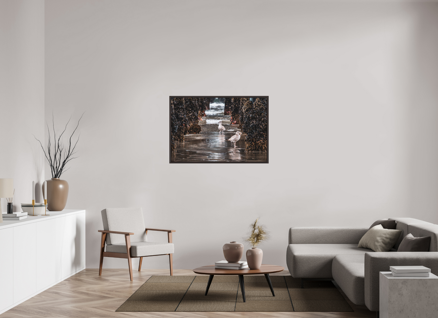 45 x 30″, Alder Brown Wooden Floater Frame Under the Oceanside Pier