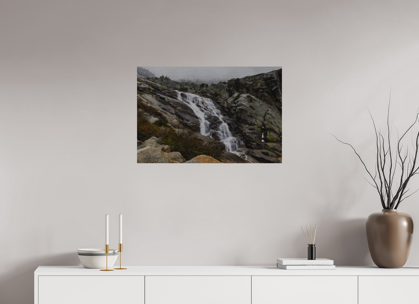 30 x 20″, Direct Print on Brushed Aluminum Tokopah Falls