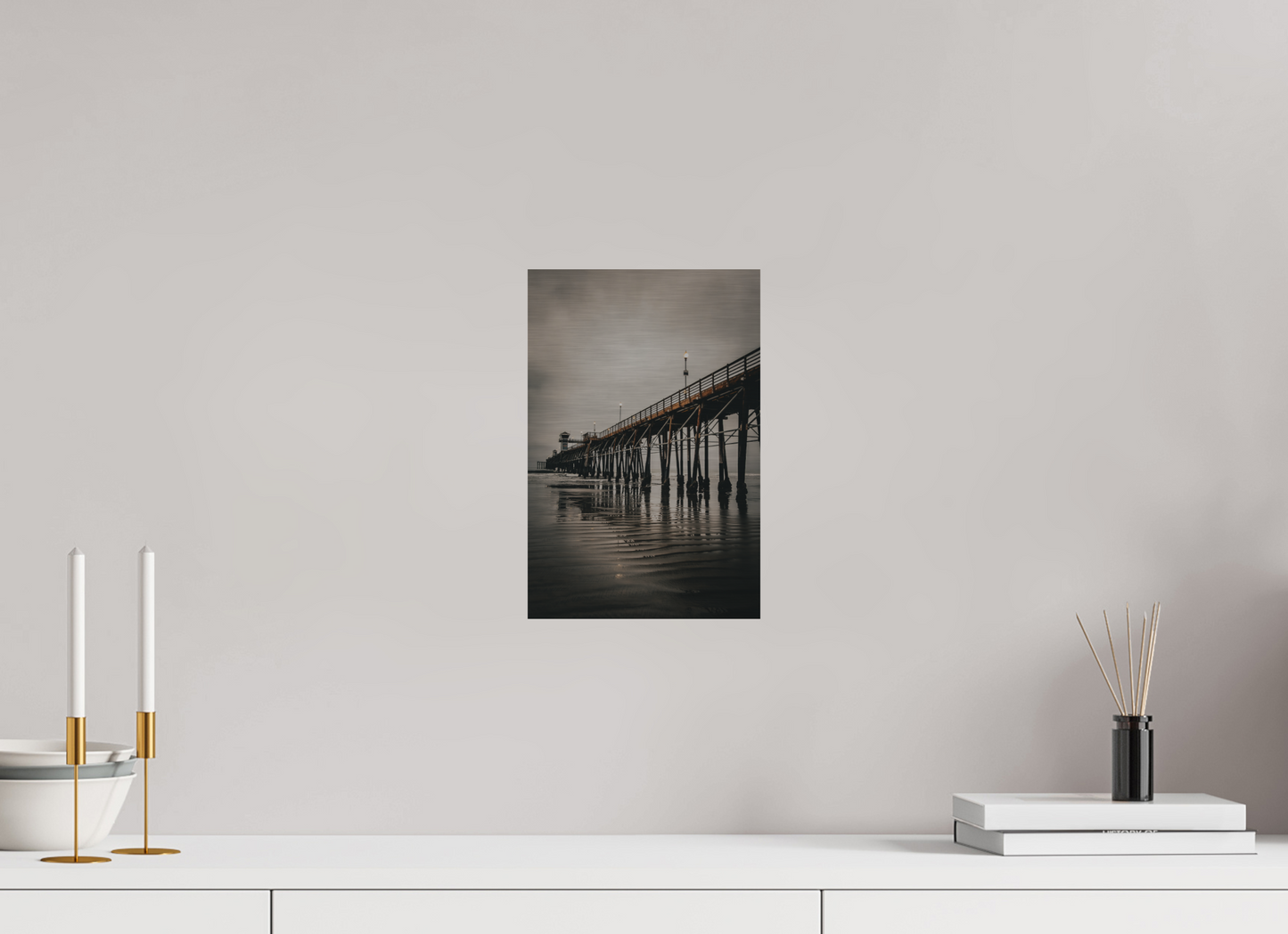 8 x 12″, Direct Print on Brushed Aluminum Oceanside Pier in the Morning