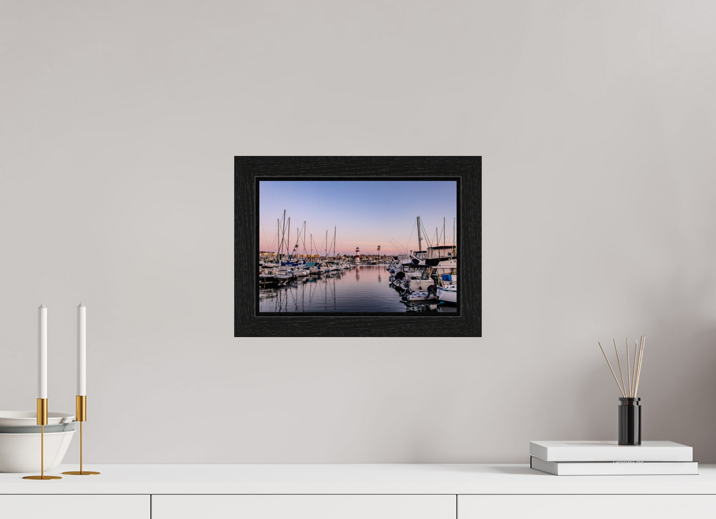 12 x 8″, Black Oak Wooden Flame under Acrylic Glass The Oceanside Harbor