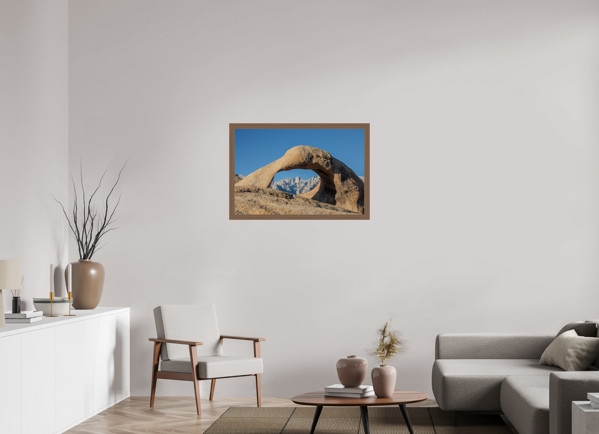 36 x 24″, Walnut Wooden Frame under Acrylic Glass Mobius Arch in the Alabama Hills