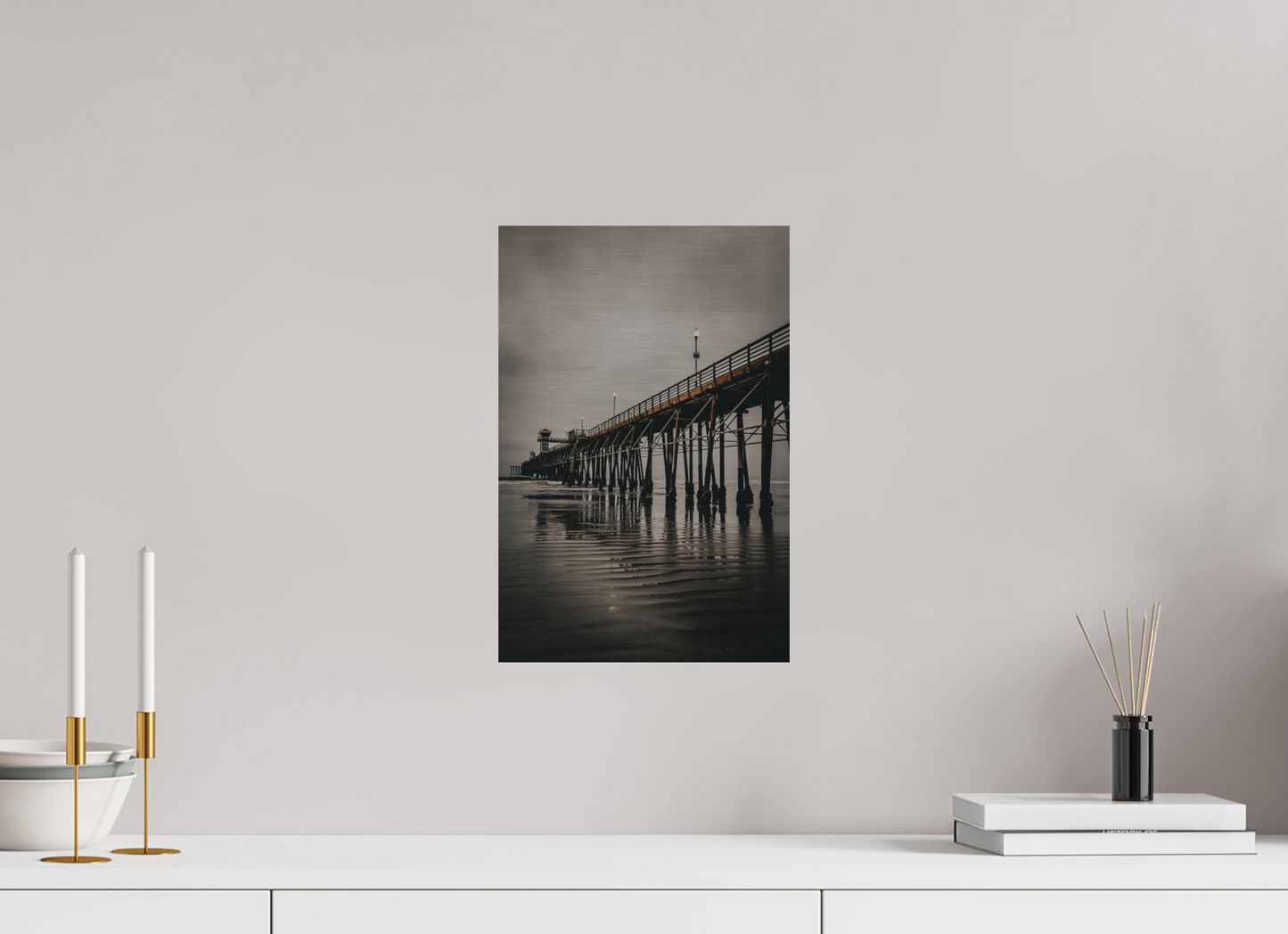 10 x 15″, Direct Print on Brushed Aluminum Oceanside Pier in the Morning