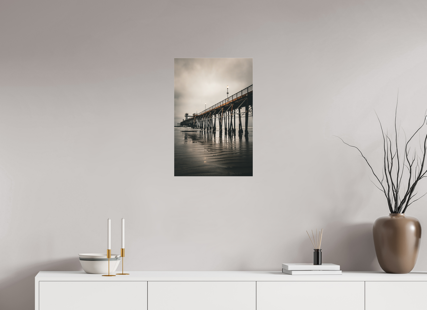 16 x 24″, Photo Print Under Matte Acrylic Glass Oceanside Pier in the Morning