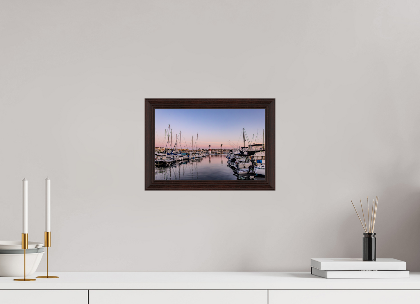 12 x 8″, Dark Brown Wooden Flame under Acrylic glass The Oceanside Harbor