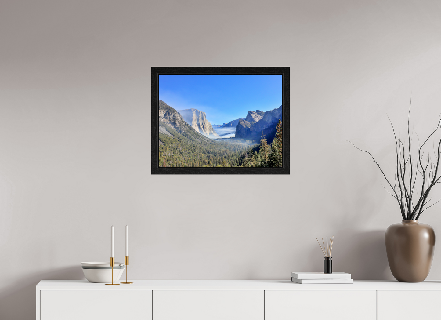 24 x 18″, Black Oak Wooden Flame under Acrylic Glass Half Dome View Point in Yosemite National Park