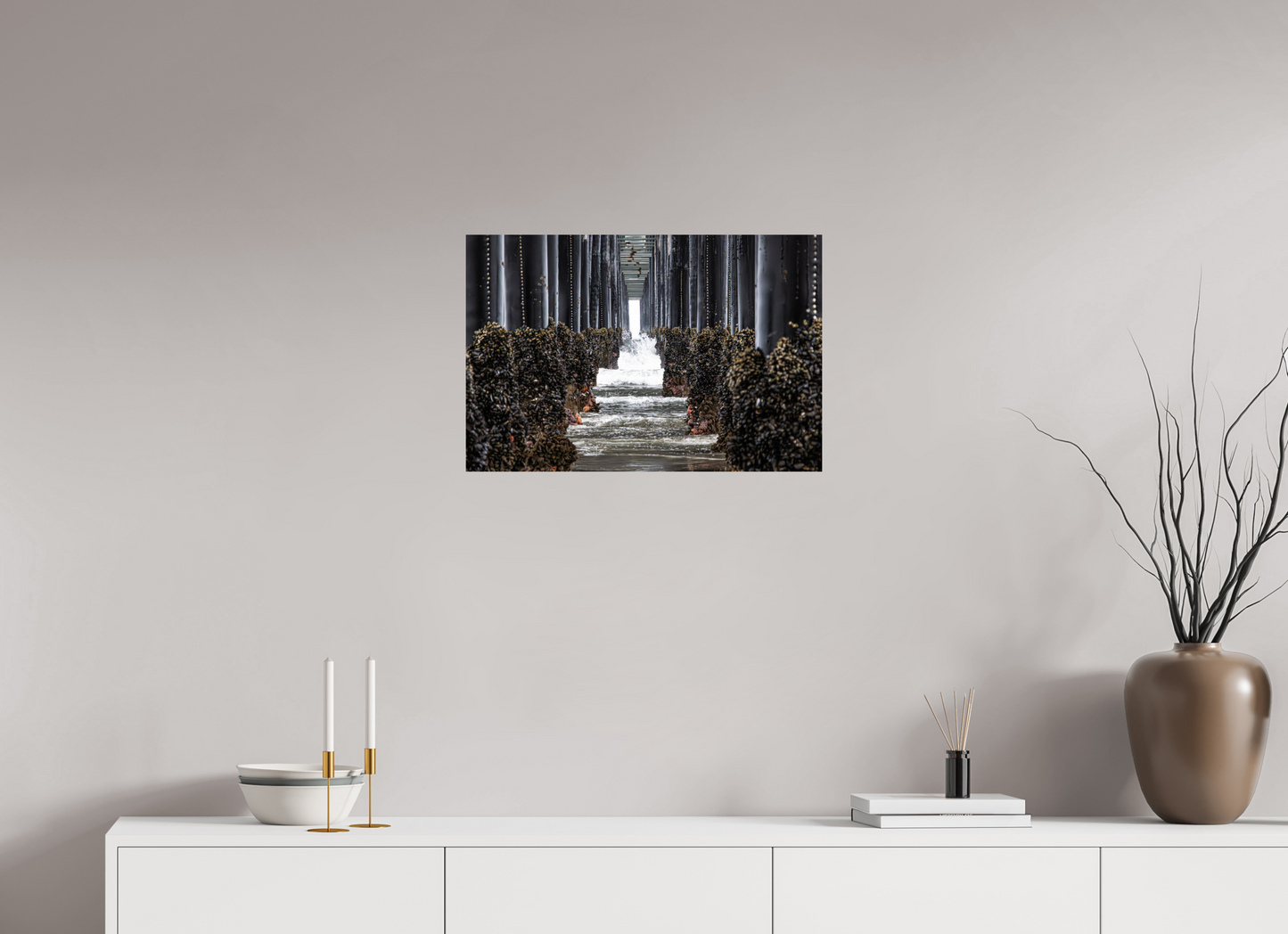 24 x 16″, ChromaLuxe HD Metal Print Under the Oceanside Pier