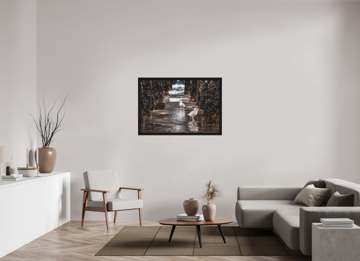 45 x 30″, Black Oak Wooden Flame under Acrylic Glass Under the Oceanside Pier