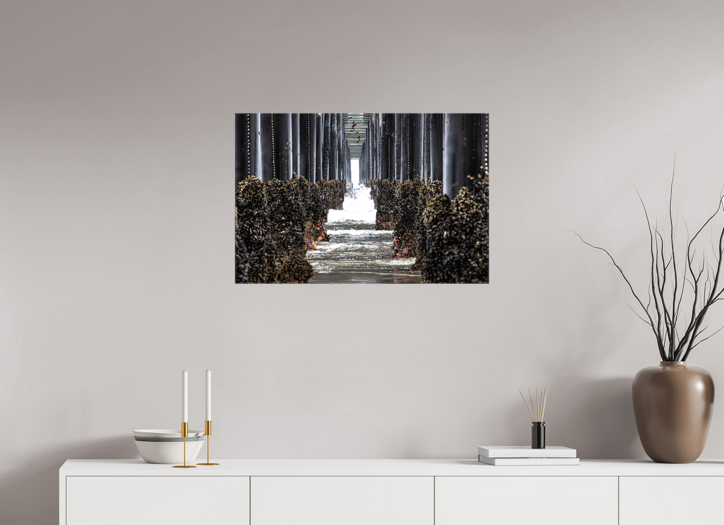 30 x 20″, Glossy Canvas on Stretcher Frame Under the Oceanside Pier