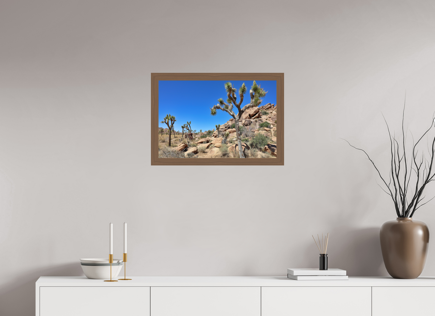 24 x 16″, Walnut Wooden Frame under Acrylic Glass Joshua Trees