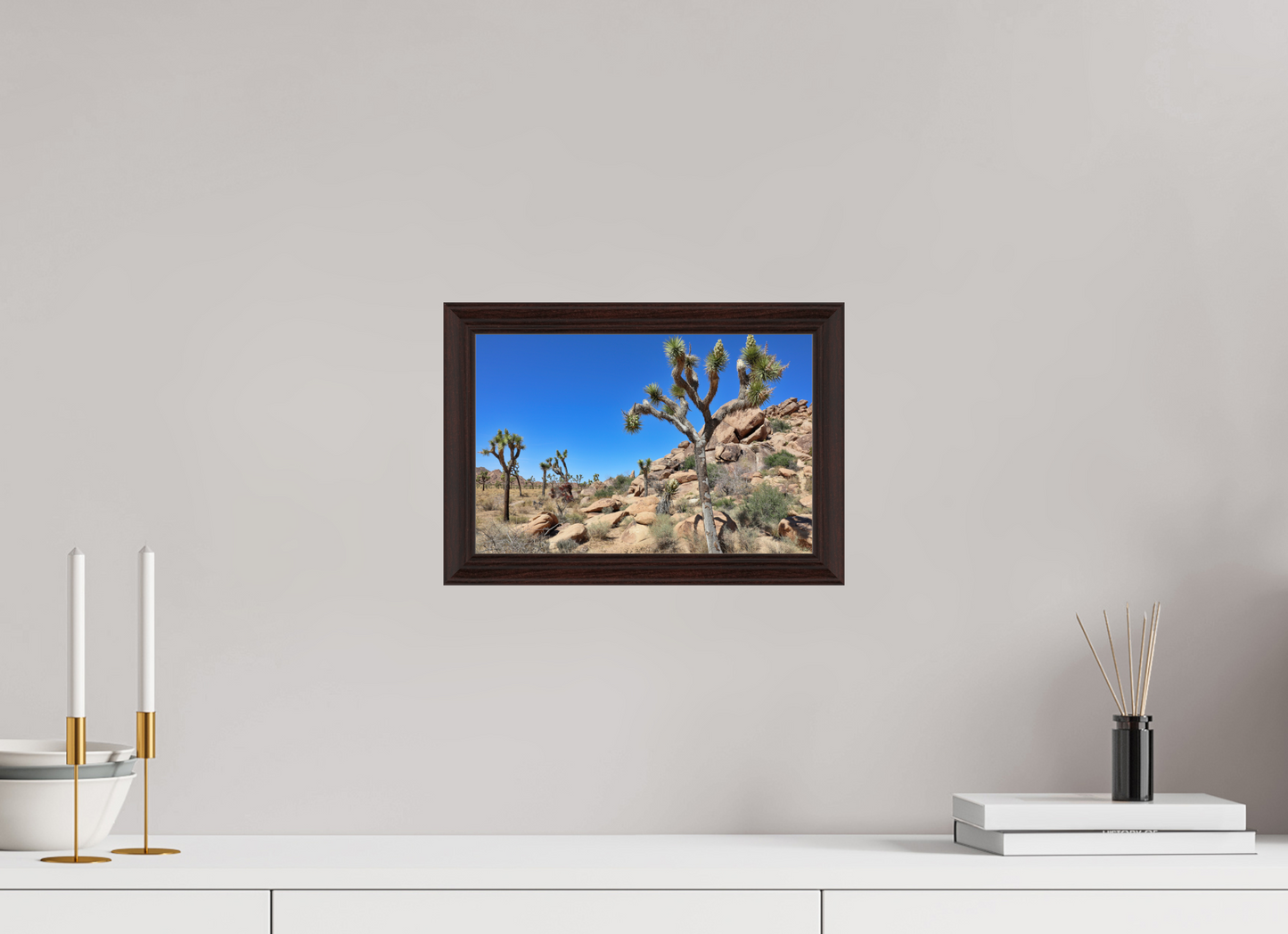 12 x 8″, Dark Brown Wooden Flame under Acrylic glass Joshua Trees