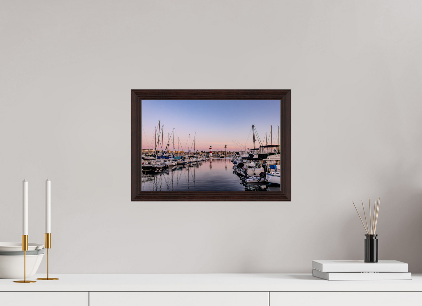 15 x 10″, Dark Brown Wooden Flame under Acrylic glass The Oceanside Harbor