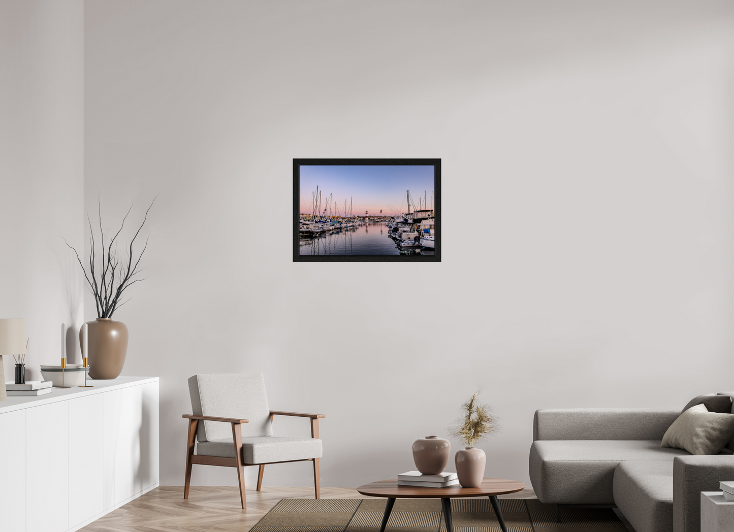30 x 20″, Black Oak Wooden Flame under Acrylic Glass The Oceanside Harbor