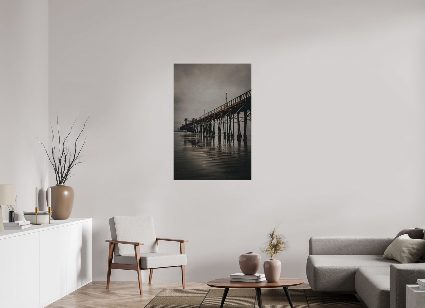 30 x 45″, Direct Print on Brushed Aluminum Oceanside Pier in the Morning