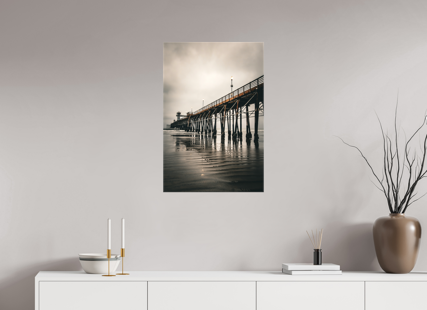 20 x 30″, Glossy Canvas on Stretcher Frame Oceanside Pier in the Morning