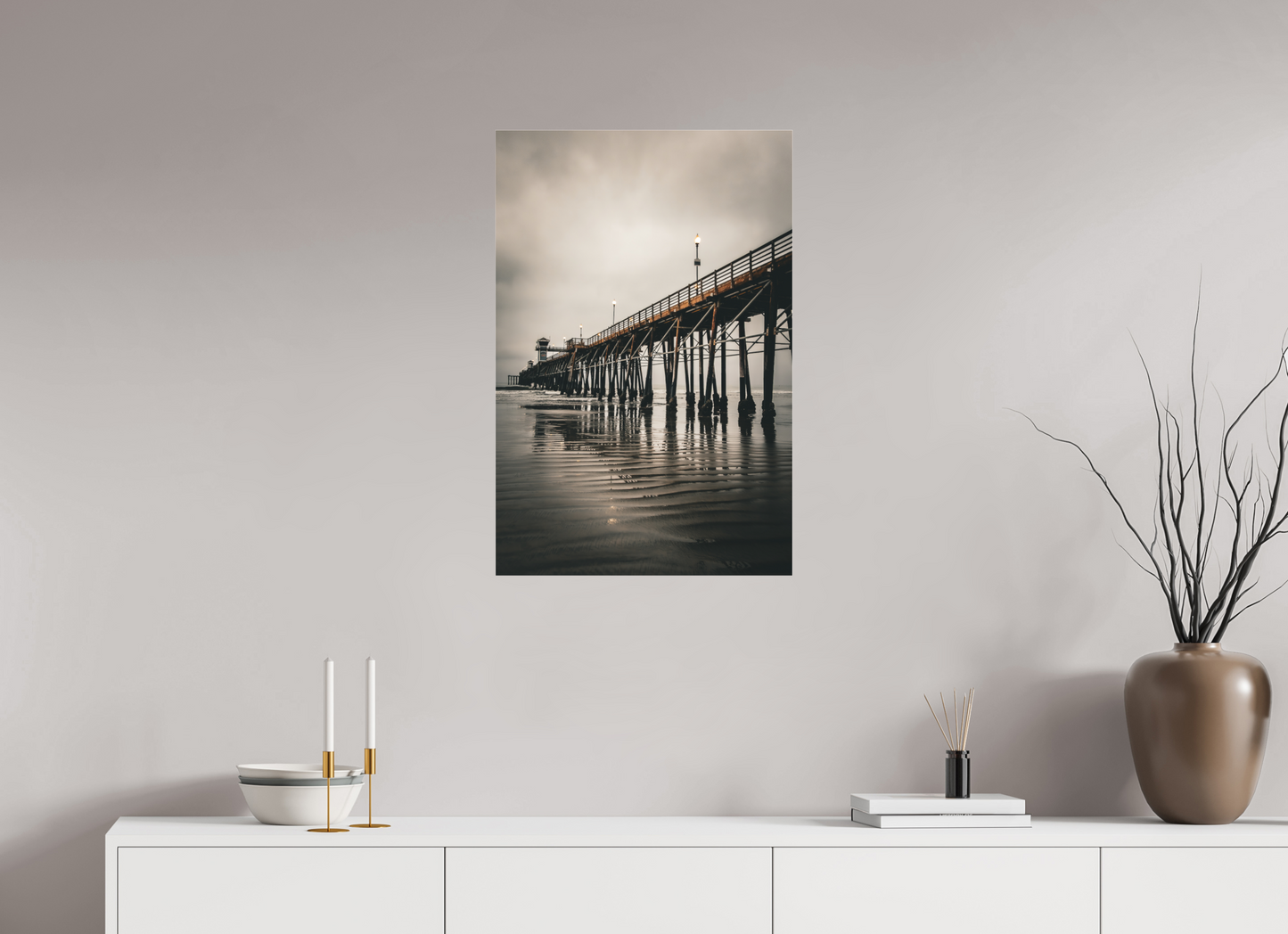 20 x 30″, Photo Print Under Matte Acrylic Glass Oceanside Pier in the Morning