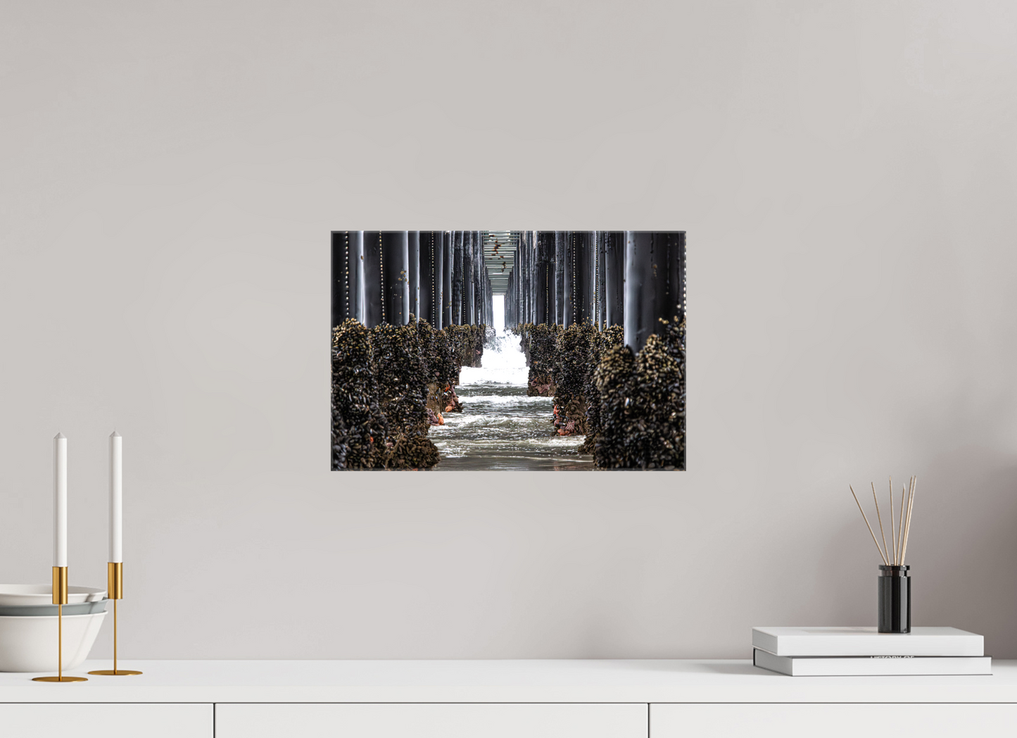 15 x 10″, Glossy Canvas on Stretcher Frame Under the Oceanside Pier