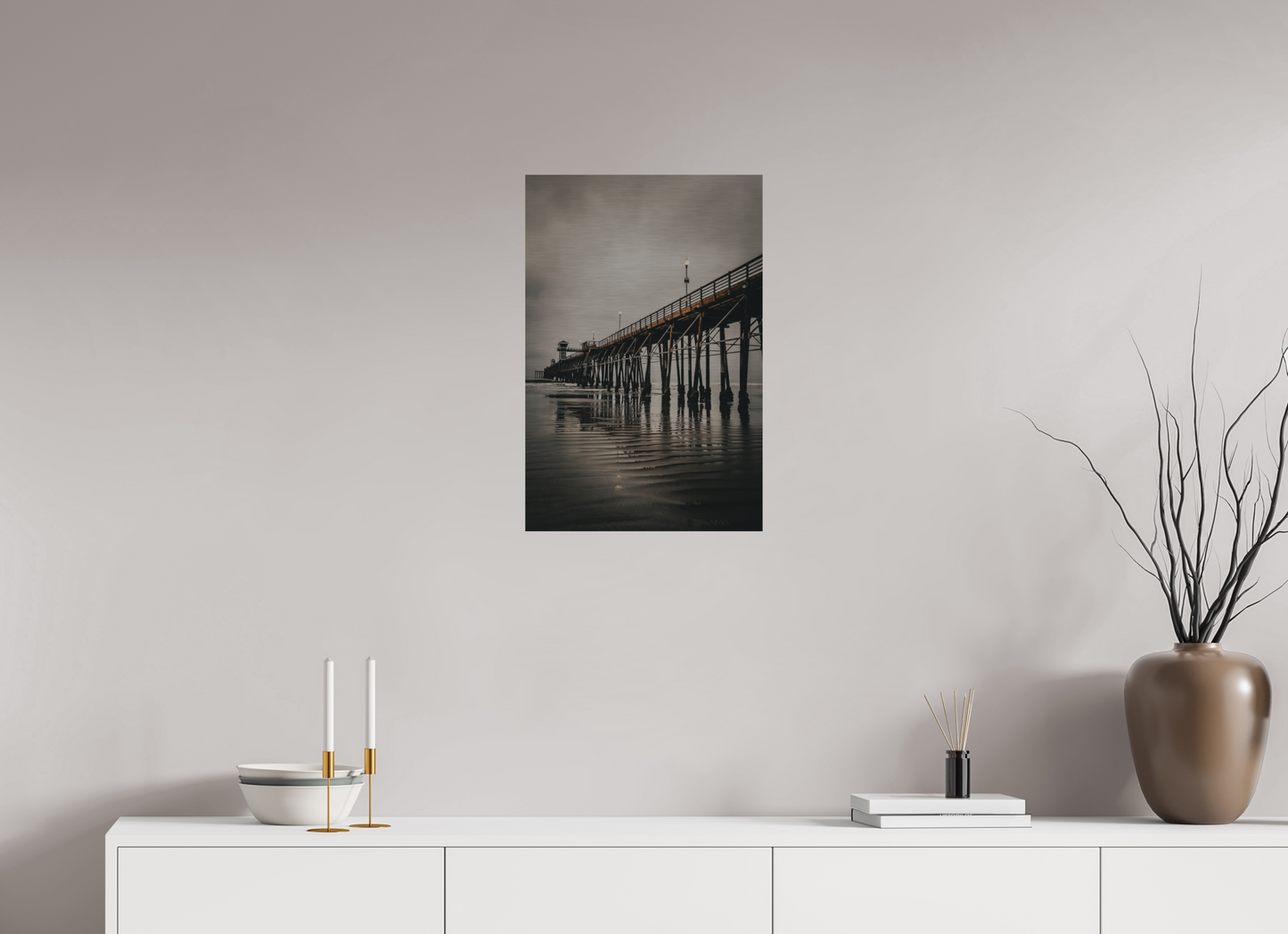 16 x 24″, Direct Print on Brushed Aluminum Oceanside Pier in the Morning