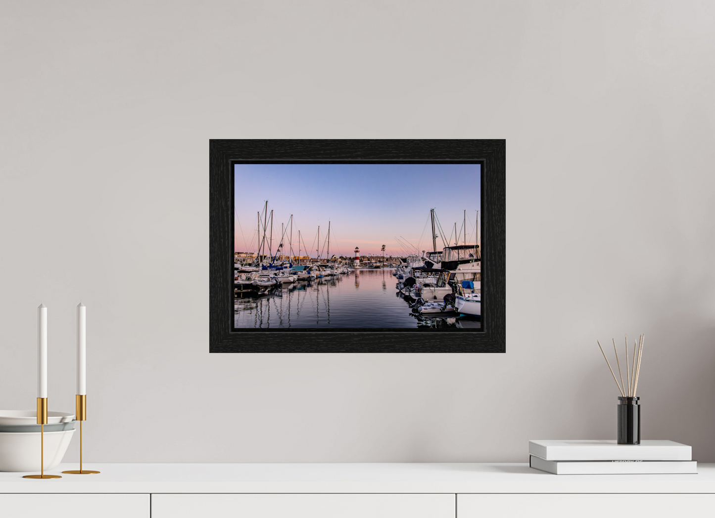 15 x 10″, Black Oak Wooden Flame under Acrylic Glass The Oceanside Harbor