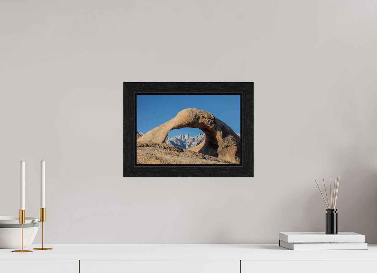 12 x 8″, Black Oak Wooden Flame under Acrylic Glass Mobius Arch in the Alabama Hills