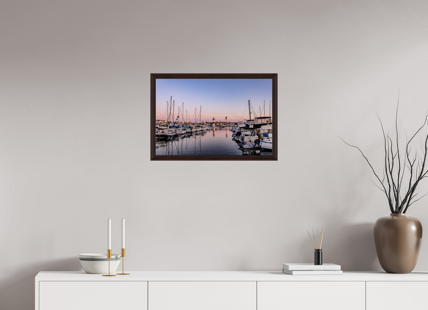 24 x 16″, Dark Brown Wooden Flame under Acrylic glass The Oceanside Harbor