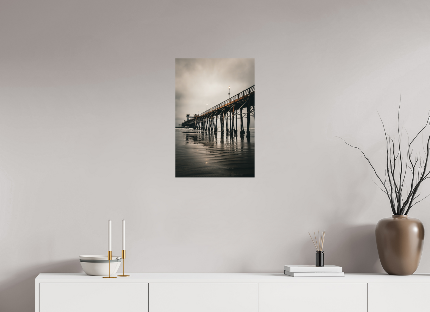 16 x 24″, Metal on Aluminum Backing Oceanside Pier in the Morning