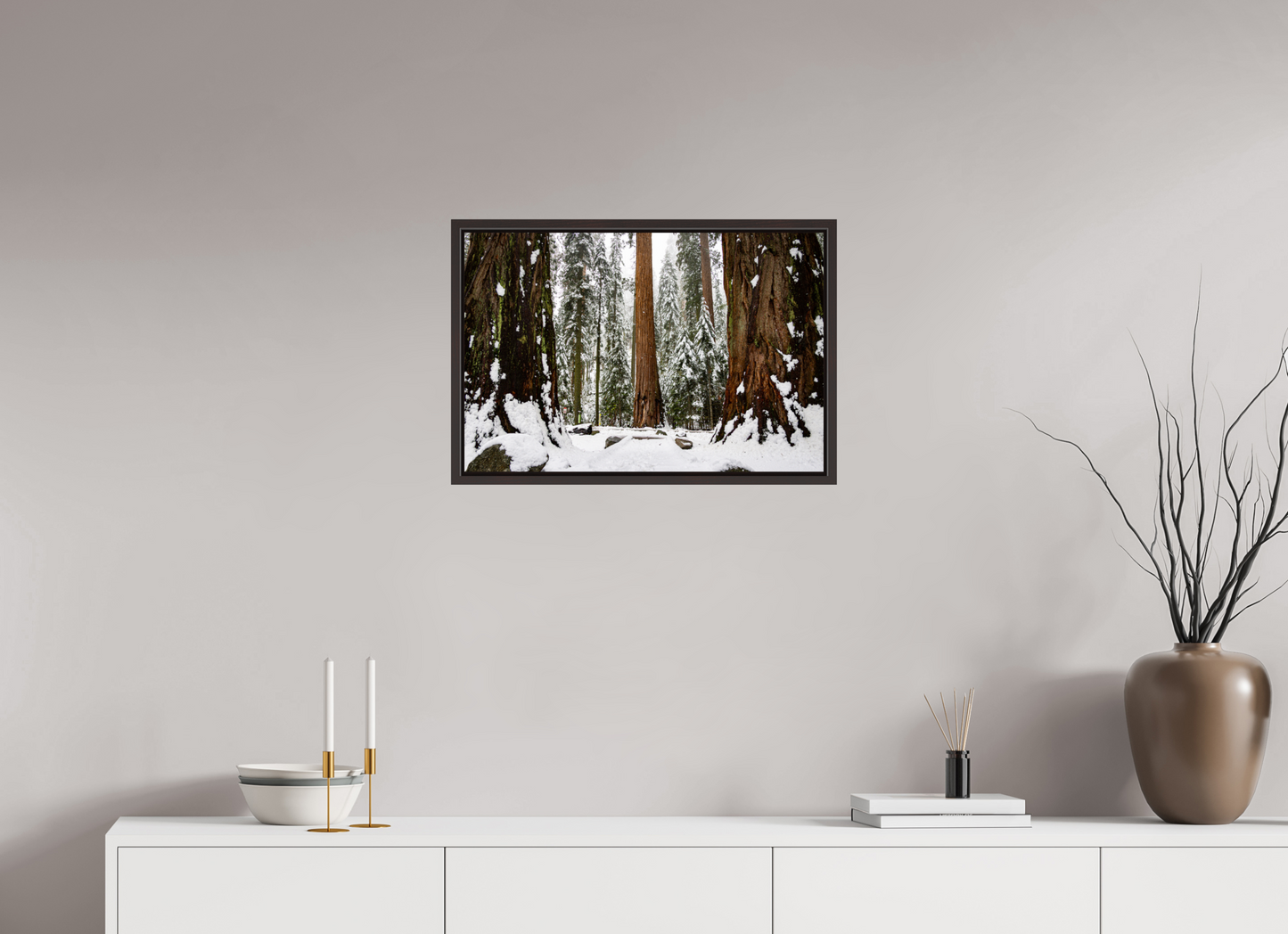 24 x 16″, Alder Brown Wooden Floater Frame Sequoia Trees at Big Trees Trail