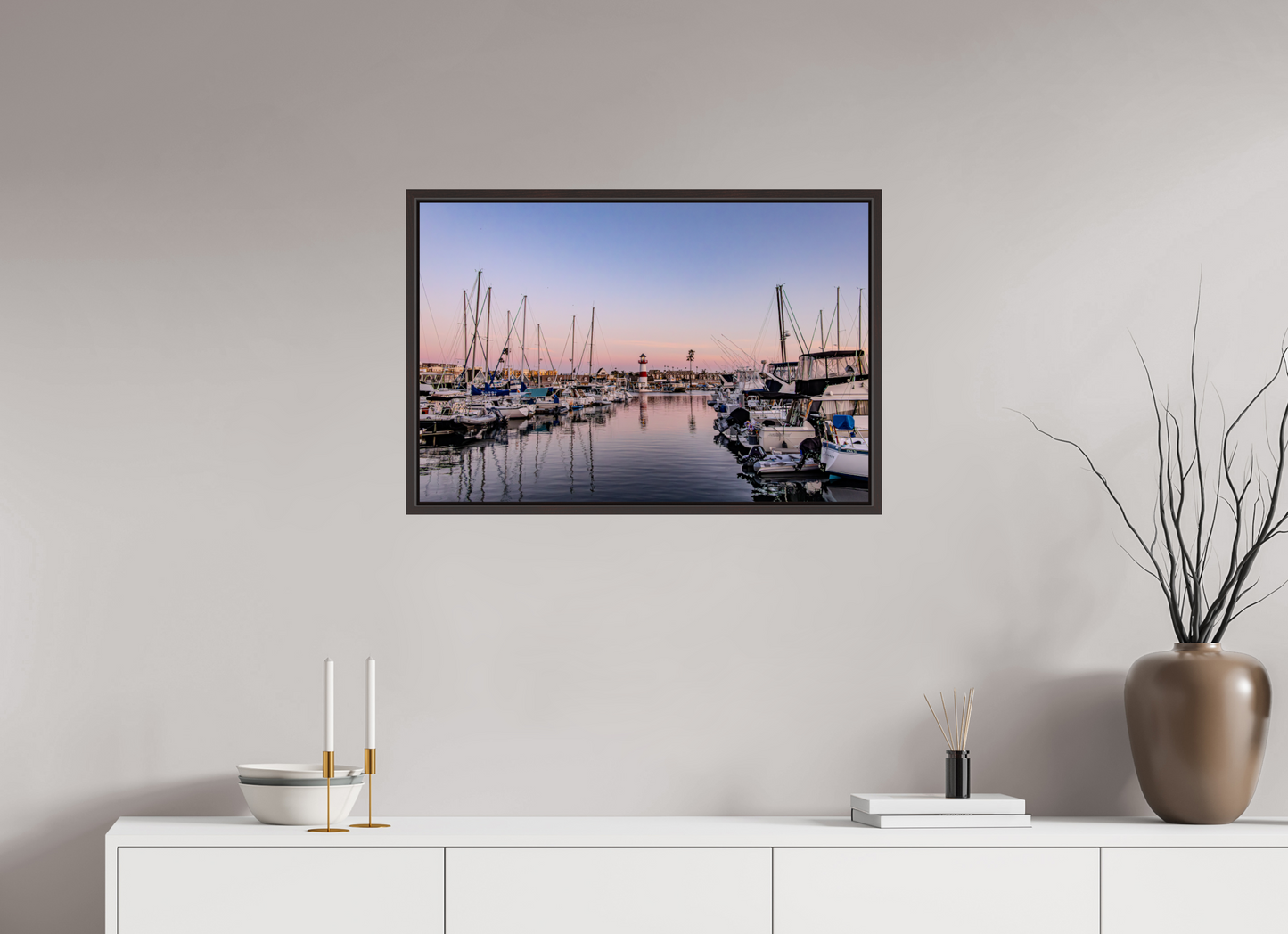 30 x 20″, Alder Brown Wooden Floater Frame The Oceanside Harbor