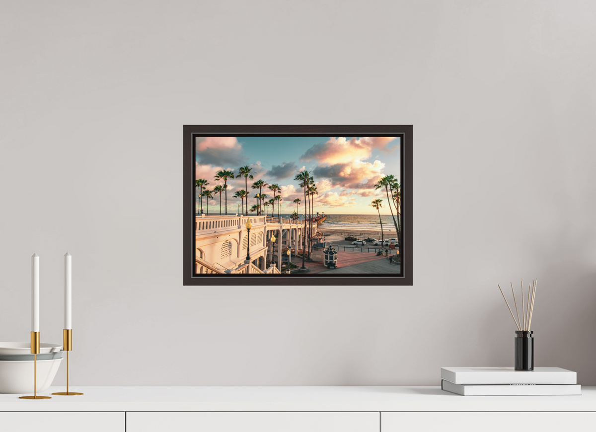 15 x 10″, Alder Brown Wooden Floater Frame Beautiful Clouds at the Oceanside Pier