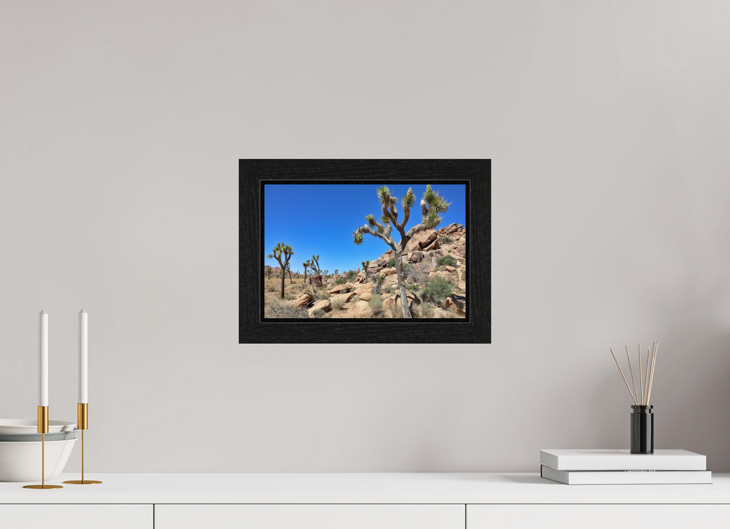 12 x 8″, Black Oak Wooden Flame under Acrylic Glass Joshua Trees