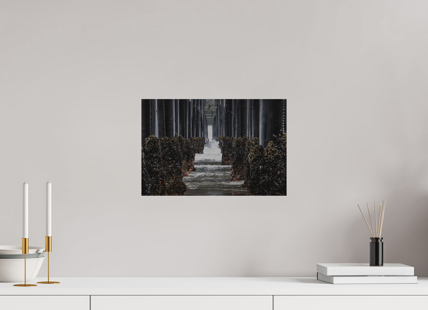 15 x 10″, Direct Print on Brushed Aluminum Under the Oceanside Pier