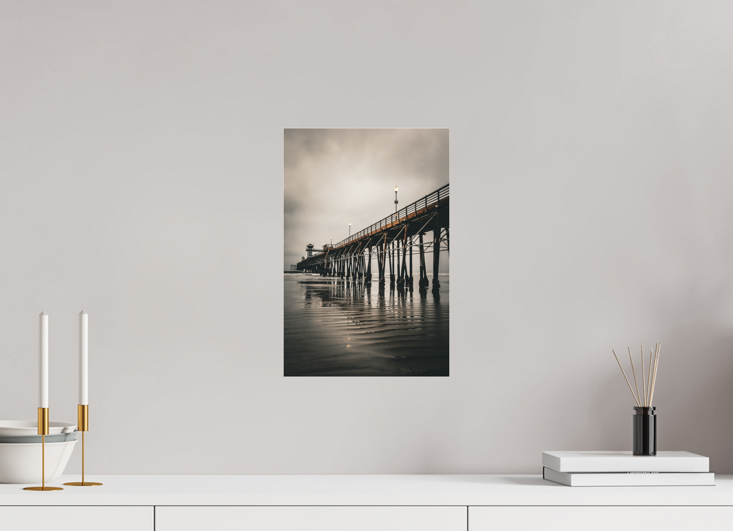 10 x 15″, Fine Art Pigment under Acrylic Glass Oceanside Pier in the Morning