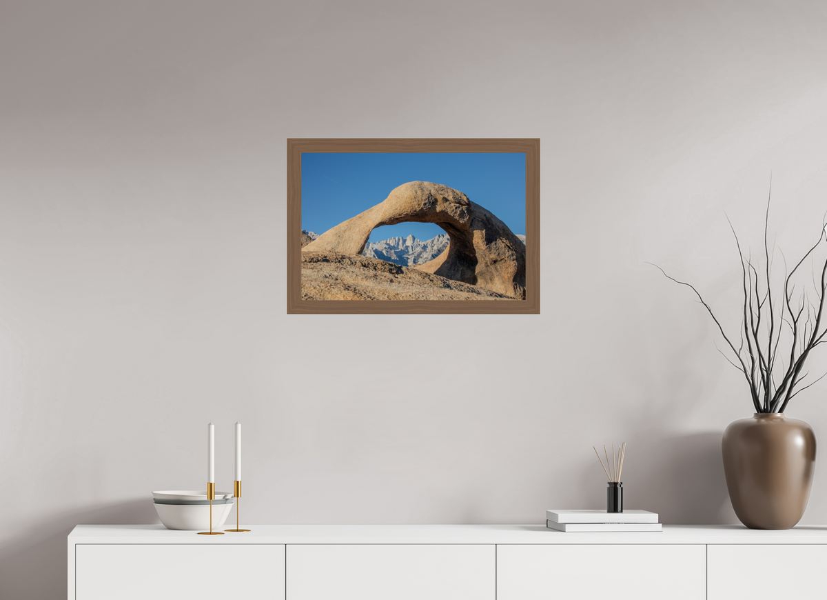 24 x 16″, Walnut Wooden Frame under Acrylic Glass Mobius Arch in the Alabama Hills