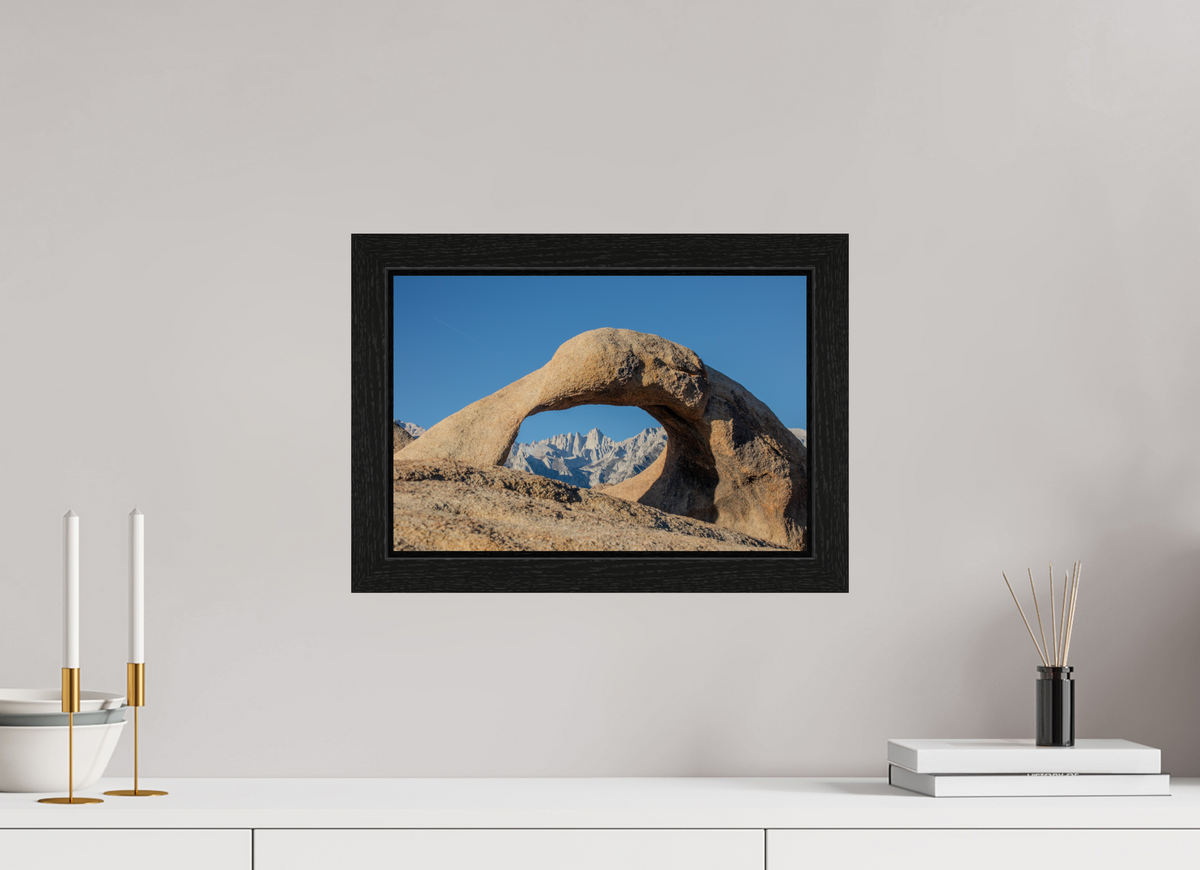 15 x 10″, Black Oak Wooden Flame under Acrylic Glass Mobius Arch in the Alabama Hills