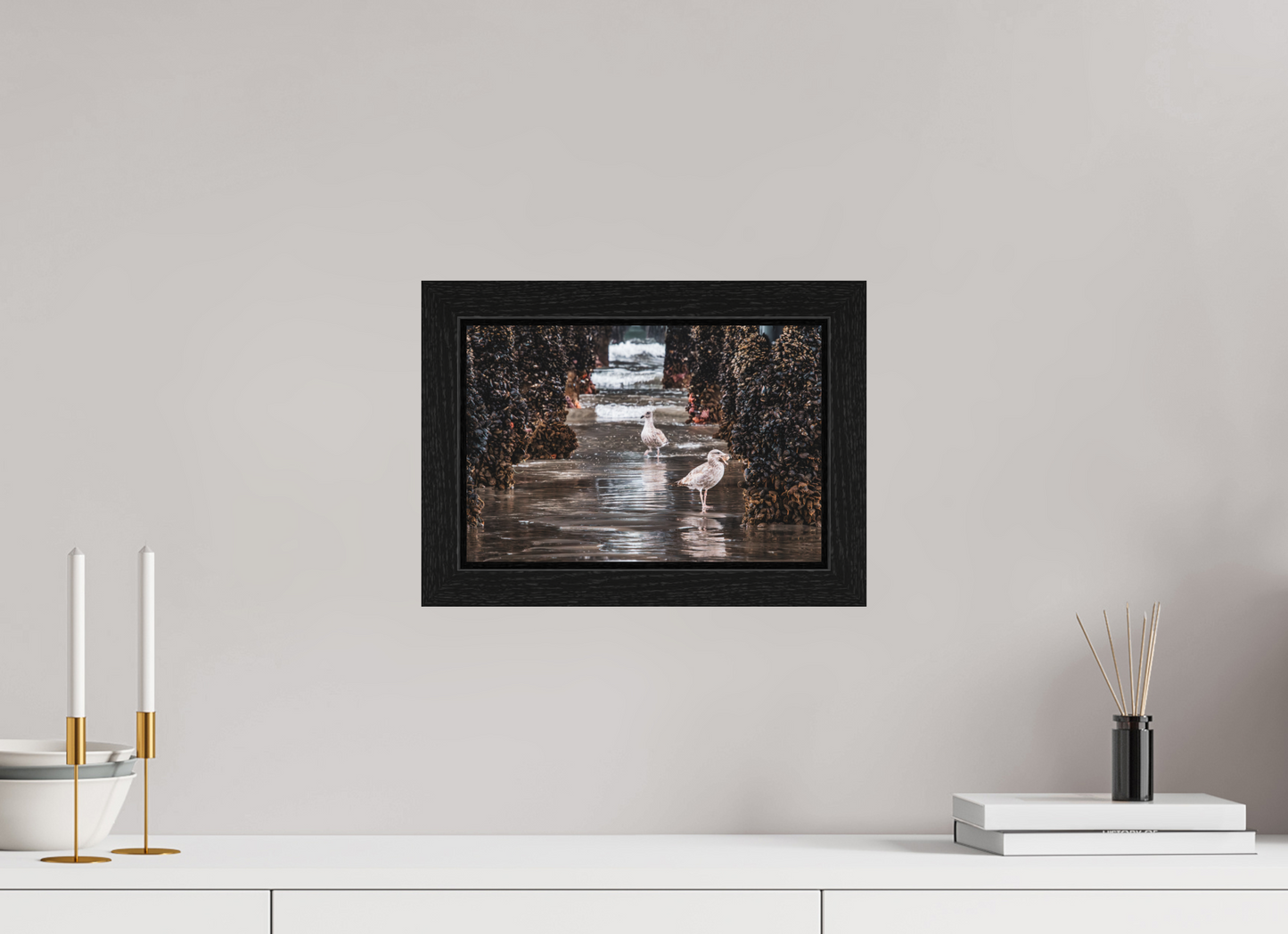 12 x 8″, Black Oak Wooden Flame under Acrylic Glass Under the Oceanside Pier