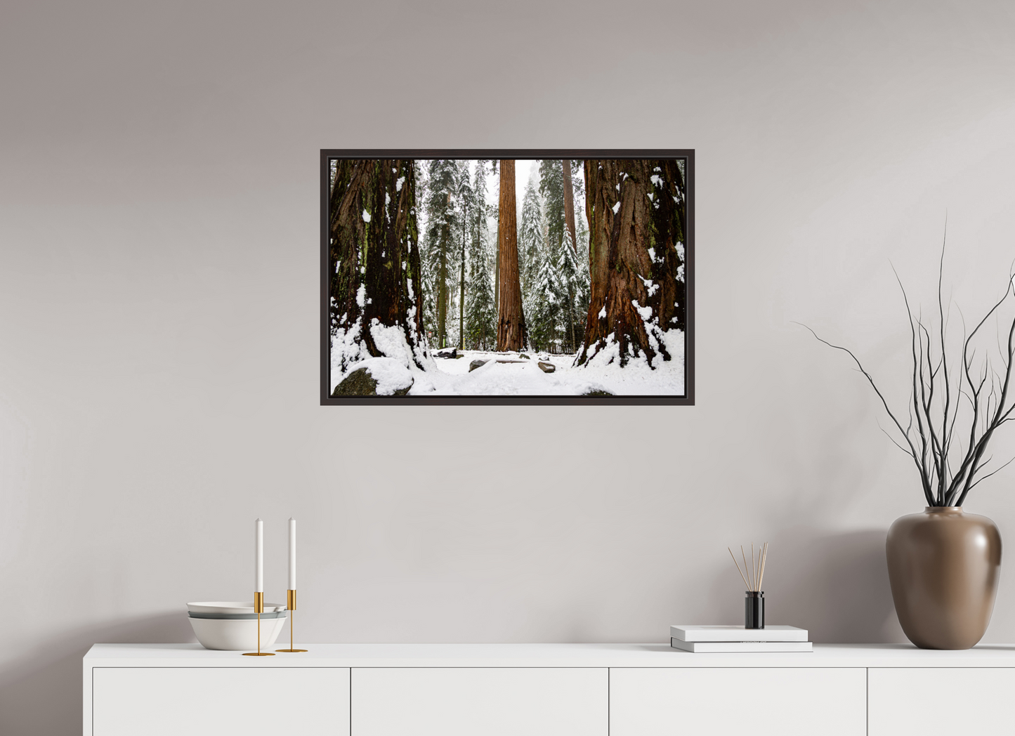 30 x 20″, Alder Brown Wooden Floater Frame Sequoia Trees at Big Trees Trail