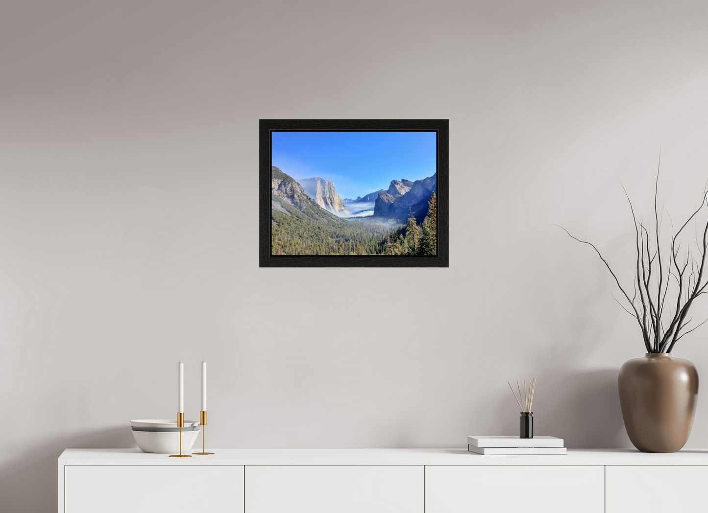 20 x 15″, Black Oak Wooden Flame under Acrylic Glass Half Dome View Point in Yosemite National Park
