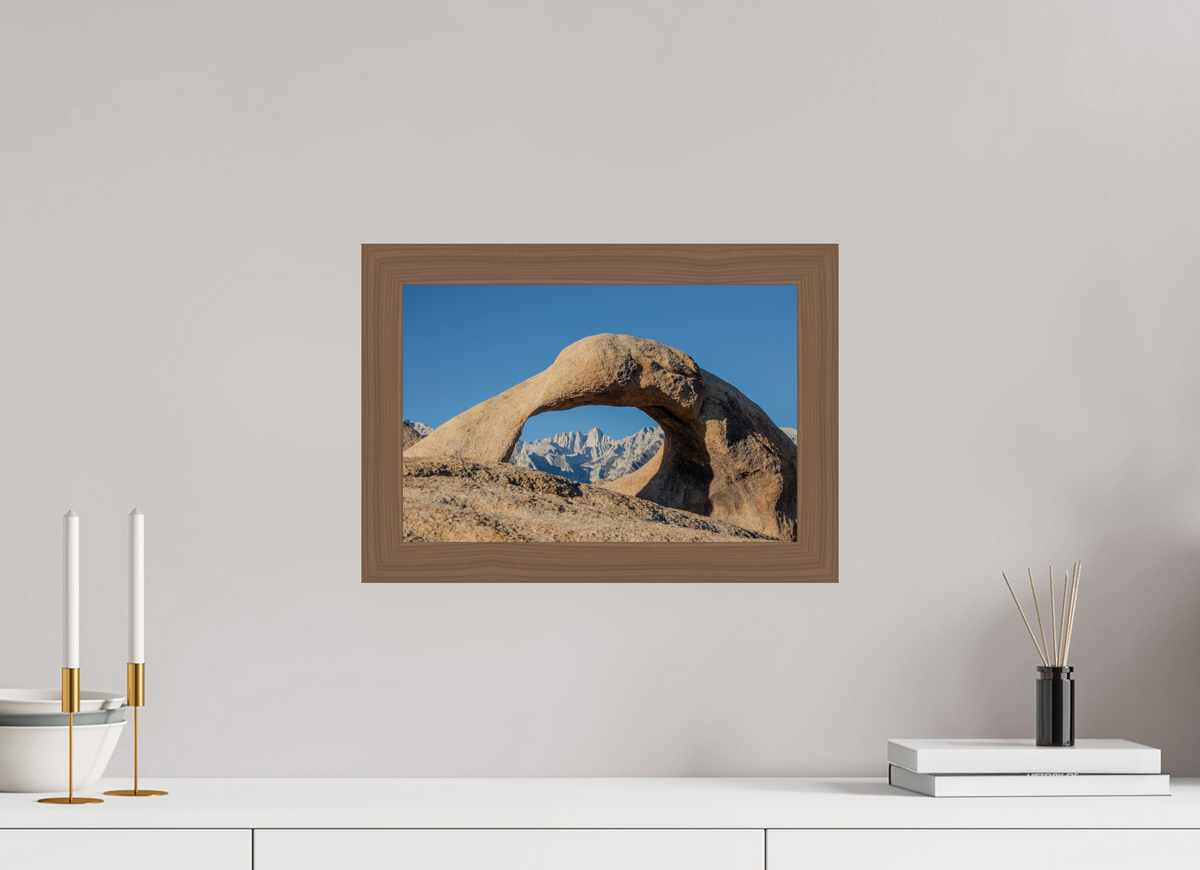 15 x 10″, Walnut Wooden Frame under Acrylic Glass Mobius Arch in the Alabama Hills