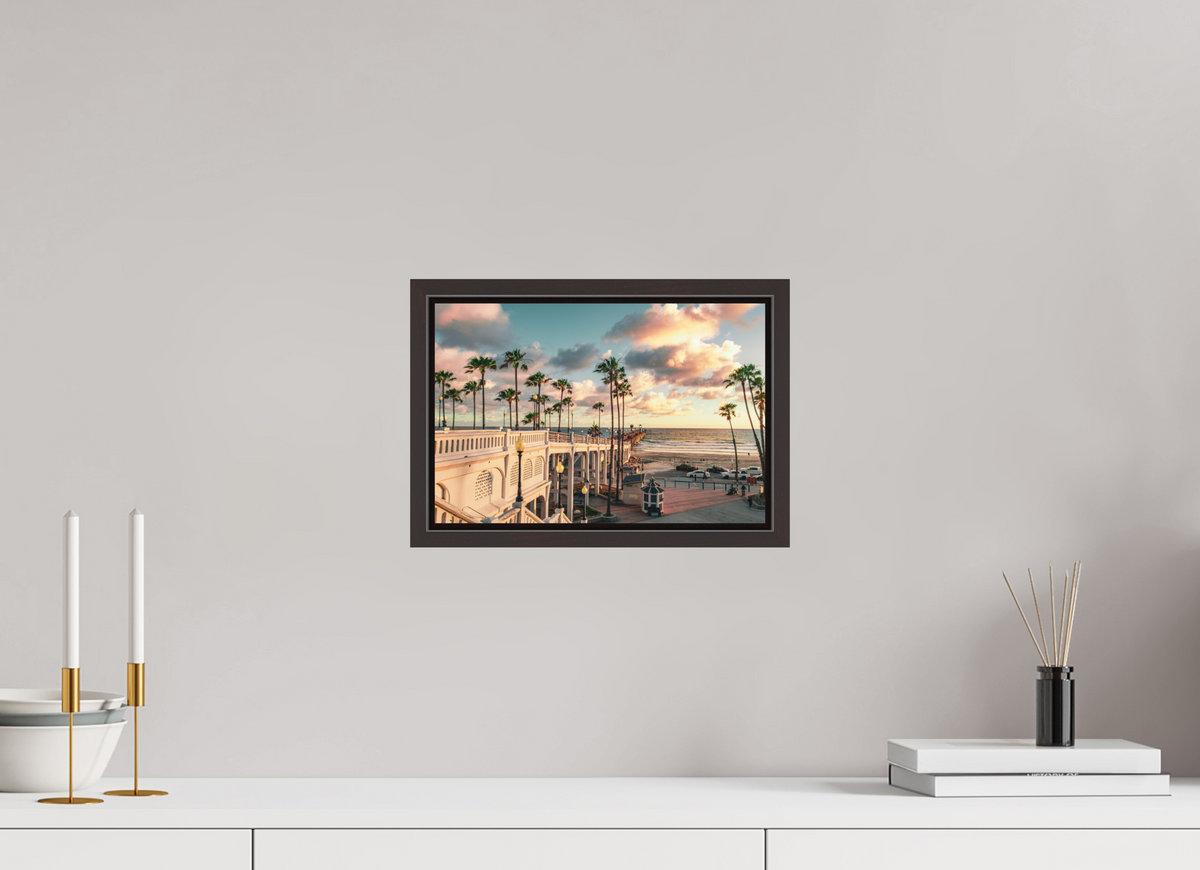 12 x 8″, Alder Brown Wooden Floater Frame Beautiful Clouds at the Oceanside Pier