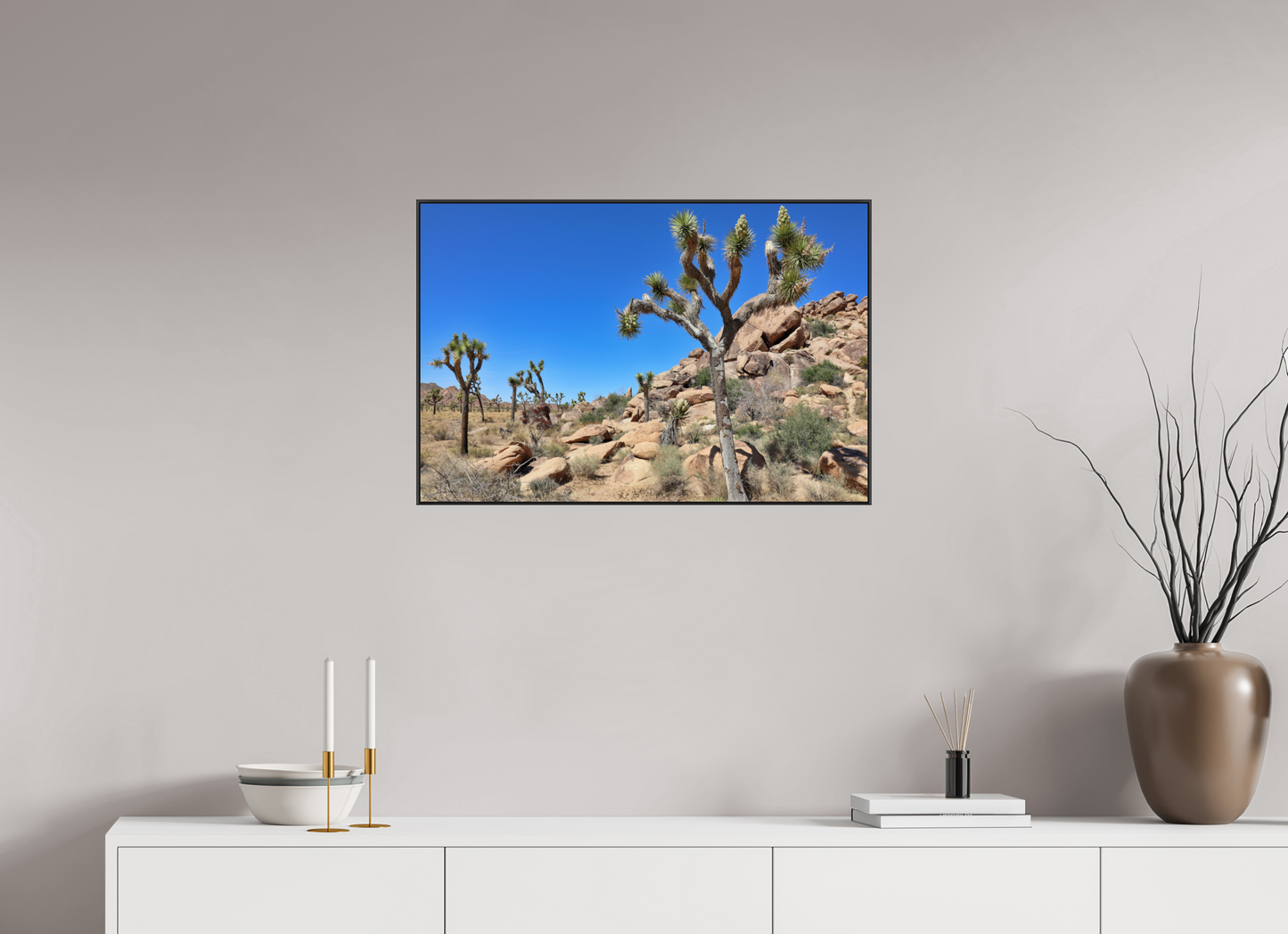 30 x 20″, Aluminium Flame under Acrylic Glass Joshua Trees