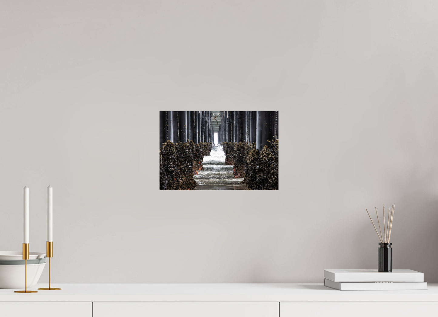 12 x 8″, Fine Art Print on Aluminum Dibond Under the Oceanside Pier
