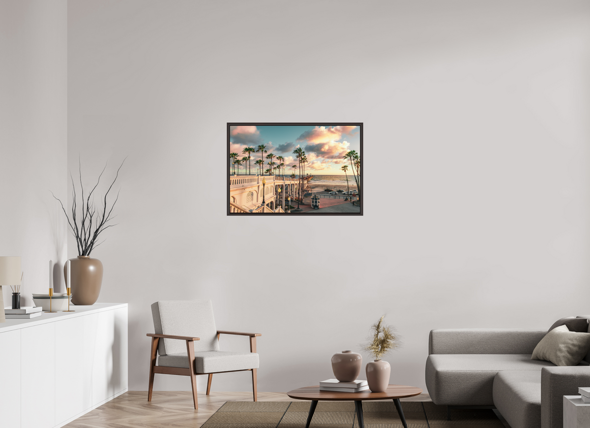 36 x 24″, Alder Brown Wooden Floater Frame Beautiful Clouds at the Oceanside Pier