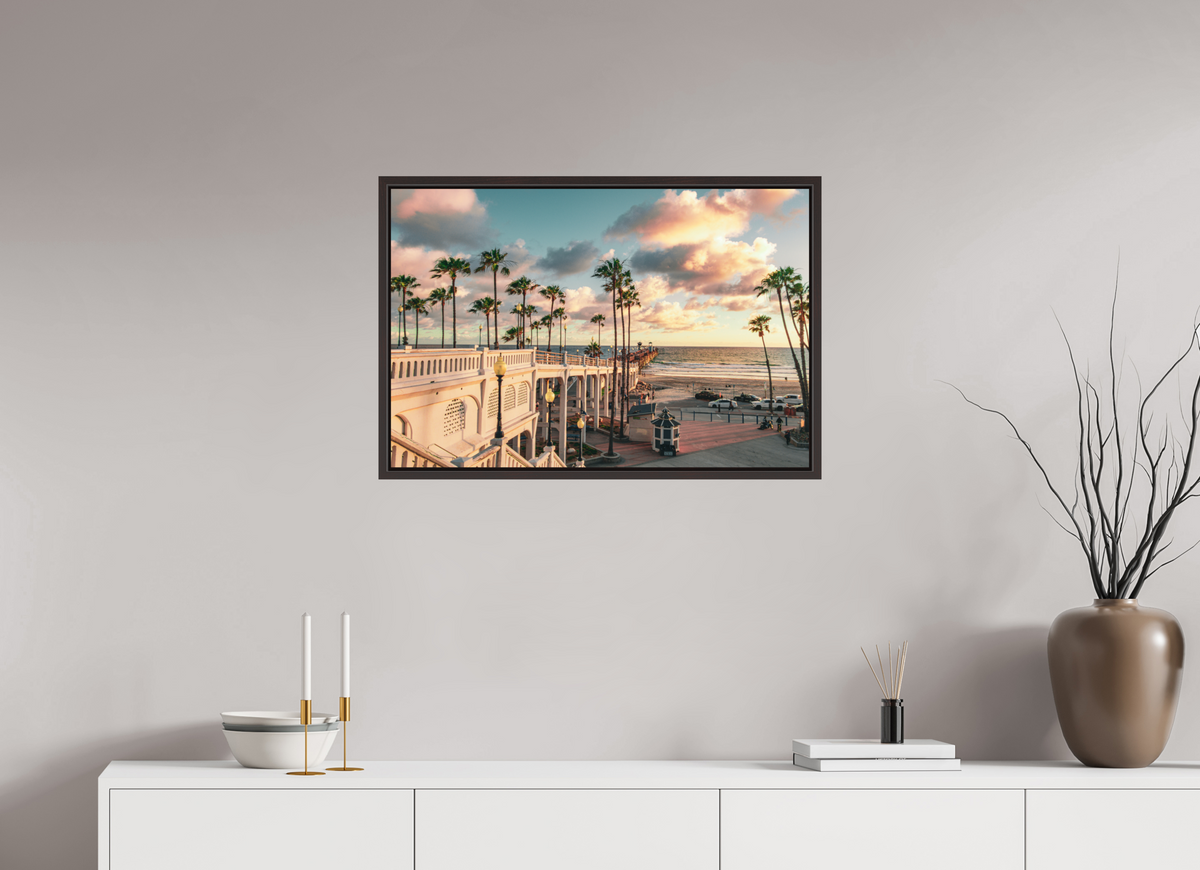 30 x 20″, Alder Brown Wooden Floater Frame Beautiful Clouds at the Oceanside Pier