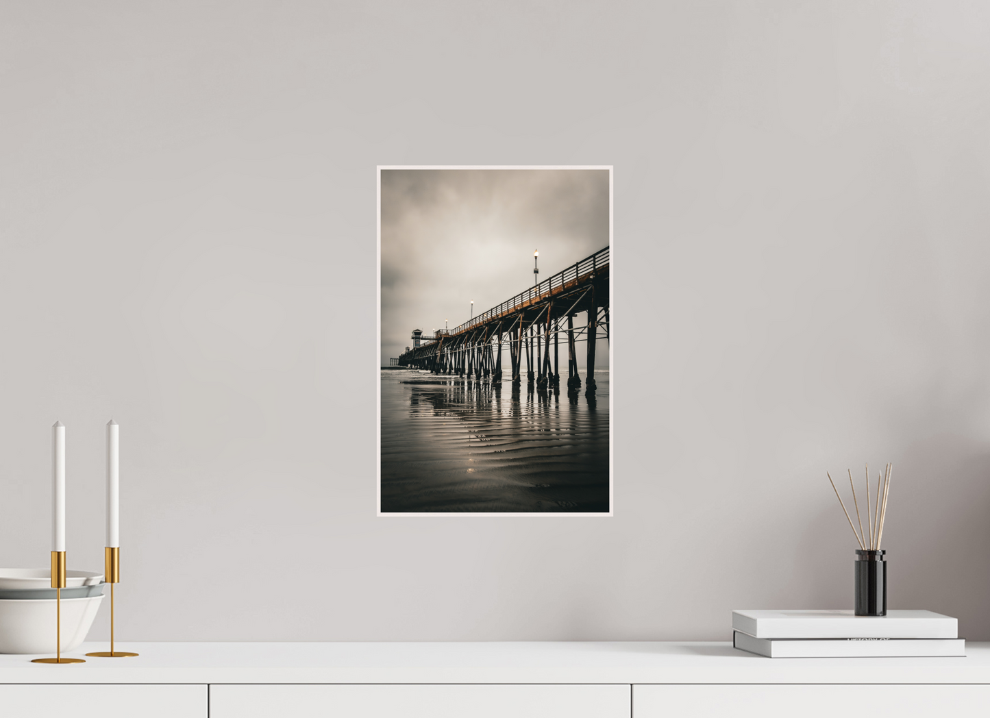 10 x 15″, Solid Wood Artbox Oceanside Pier in the Morning