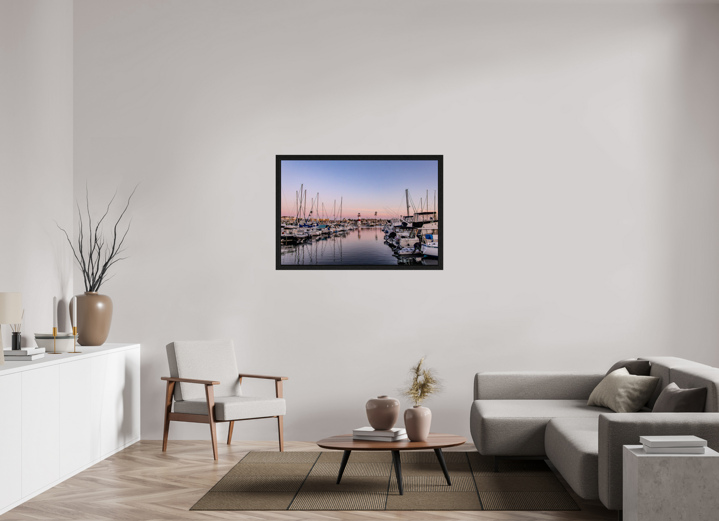 45 x 30″, Black Oak Wooden Flame under Acrylic Glass The Oceanside Harbor