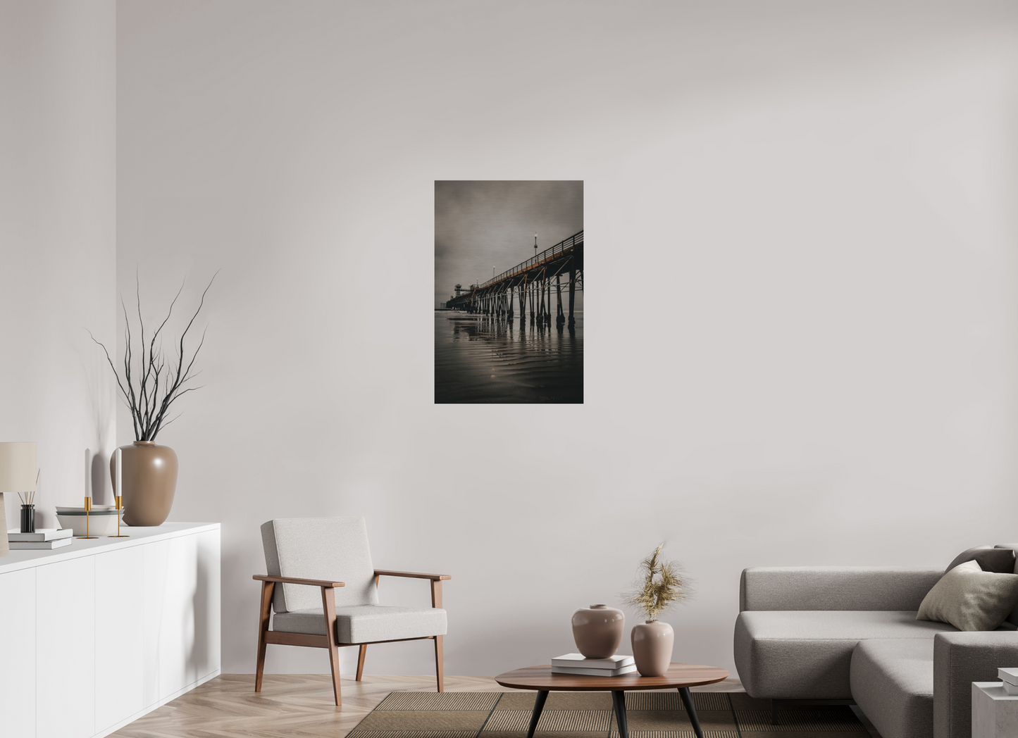 24 x 36″, Direct Print on Brushed Aluminum Oceanside Pier in the Morning