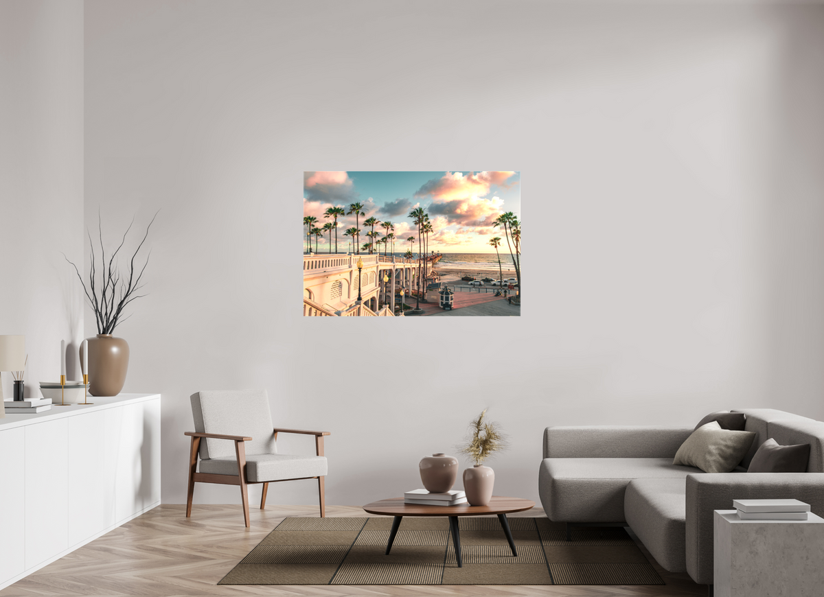 54 x 36″, Glossy Canvas on Stretcher Frame Beautiful Clouds at the Oceanside Pier