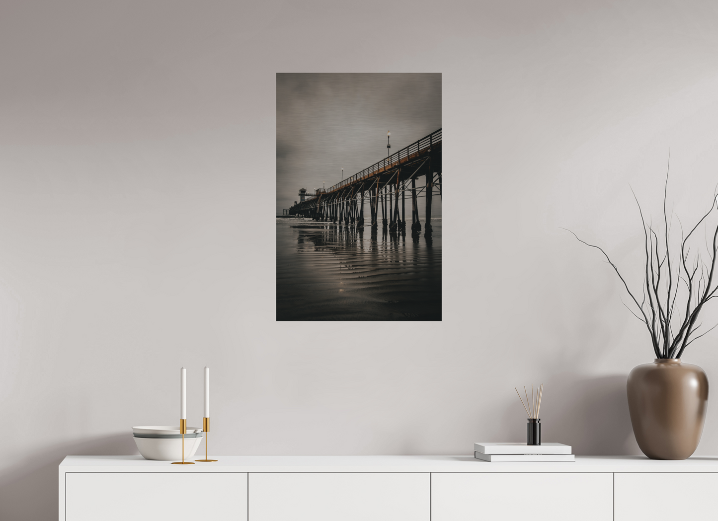 20 x 30″, Direct Print on Brushed Aluminum Oceanside Pier in the Morning
