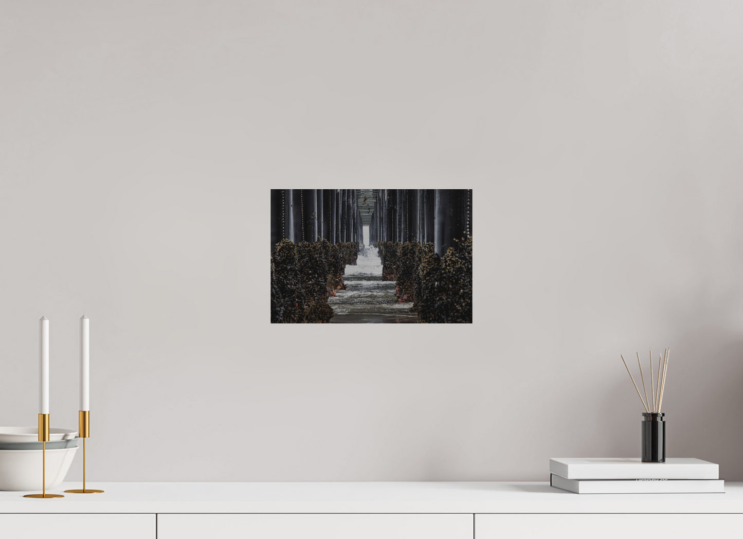 12 x 8″, Direct Print on Brushed Aluminum Under the Oceanside Pier