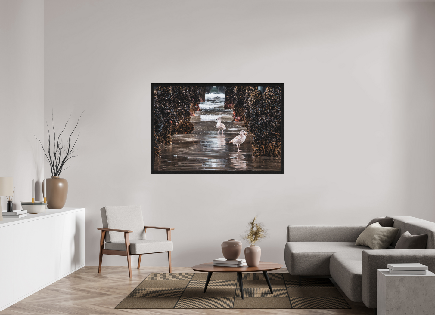 60 x 40″, Black Oak Wooden Flame under Acrylic Glass Under the Oceanside Pier