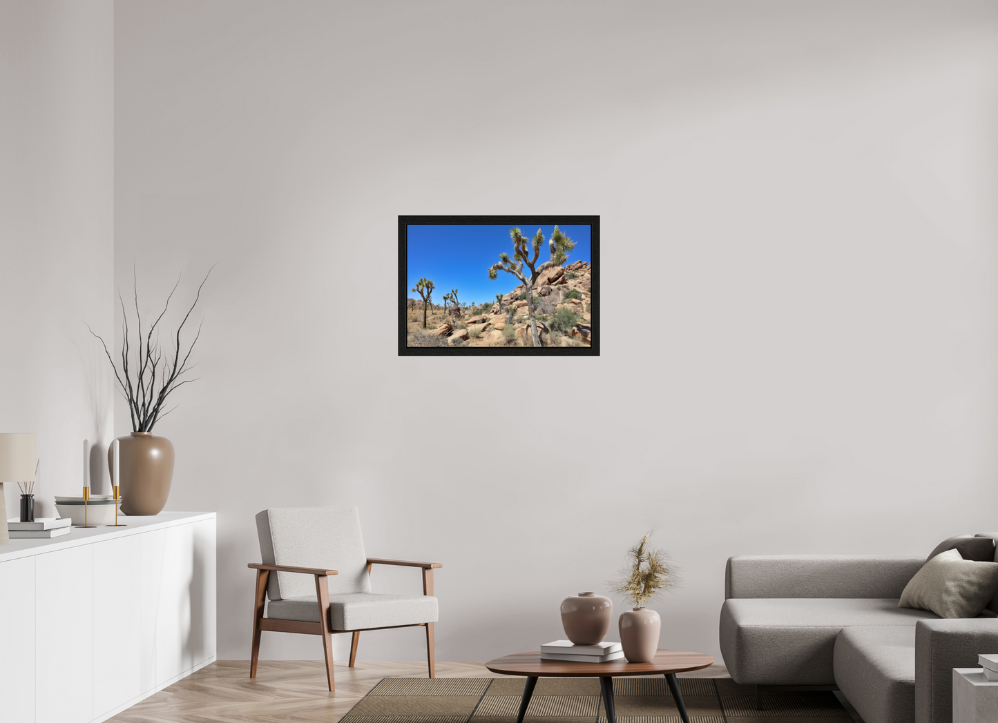 30 x 20″, Black Oak Wooden Flame under Acrylic Glass Joshua Trees